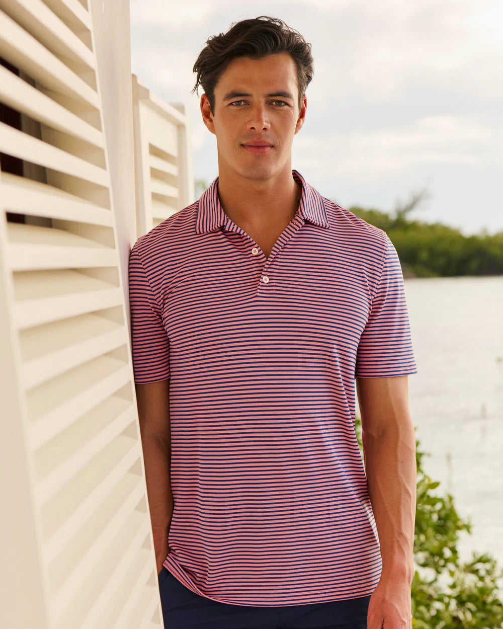 COASTAL BREEZE OCEANFRONT STRIPE PIQUE POLO